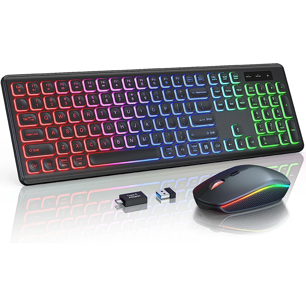 Gaming Keyboard Budget - Draadloos toetsenbord en muiscombinatie RGB-achtergrondverlichting, oplaadbare