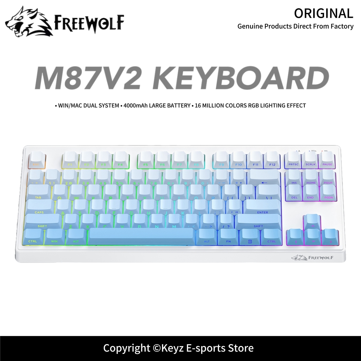Keyboard Gaming Transparent - Tri-mode gaming-toetsenbord FREEWOLF M87V2 4000mAh super